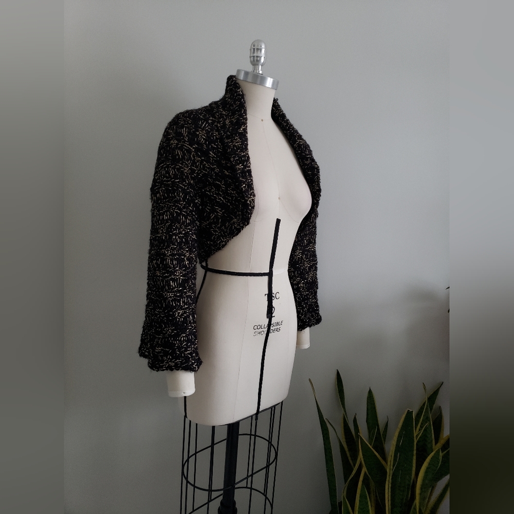 BEBE Y2K chunky knit black and gold shrug with flared sleeves